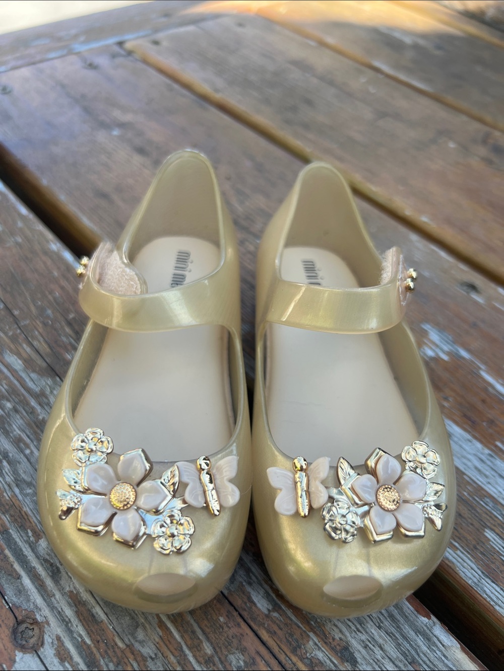 Mini Melissa Gold Floral & Butterfly Mary Jane Shoes